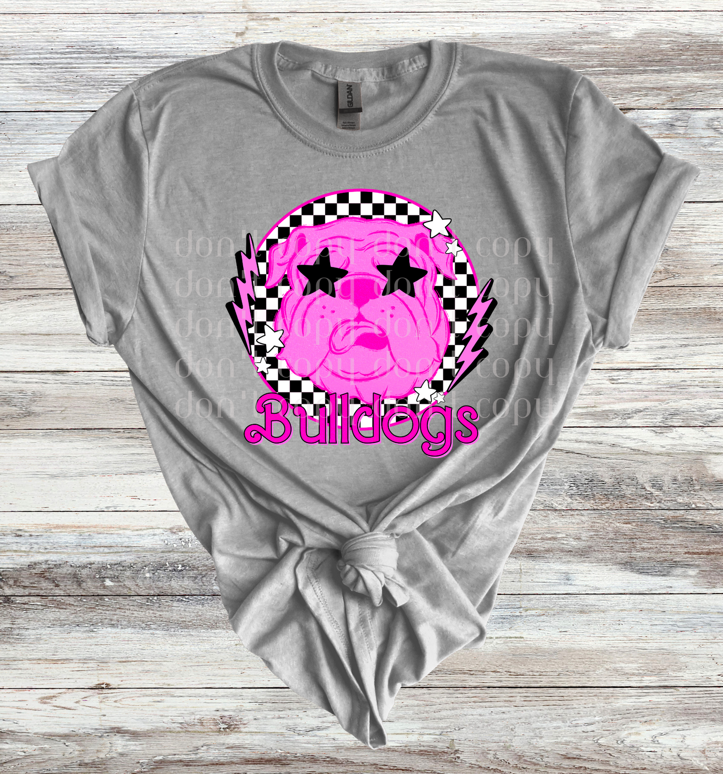 Bulldogs Mascot Round Pink Checker Direct to Film Transfer