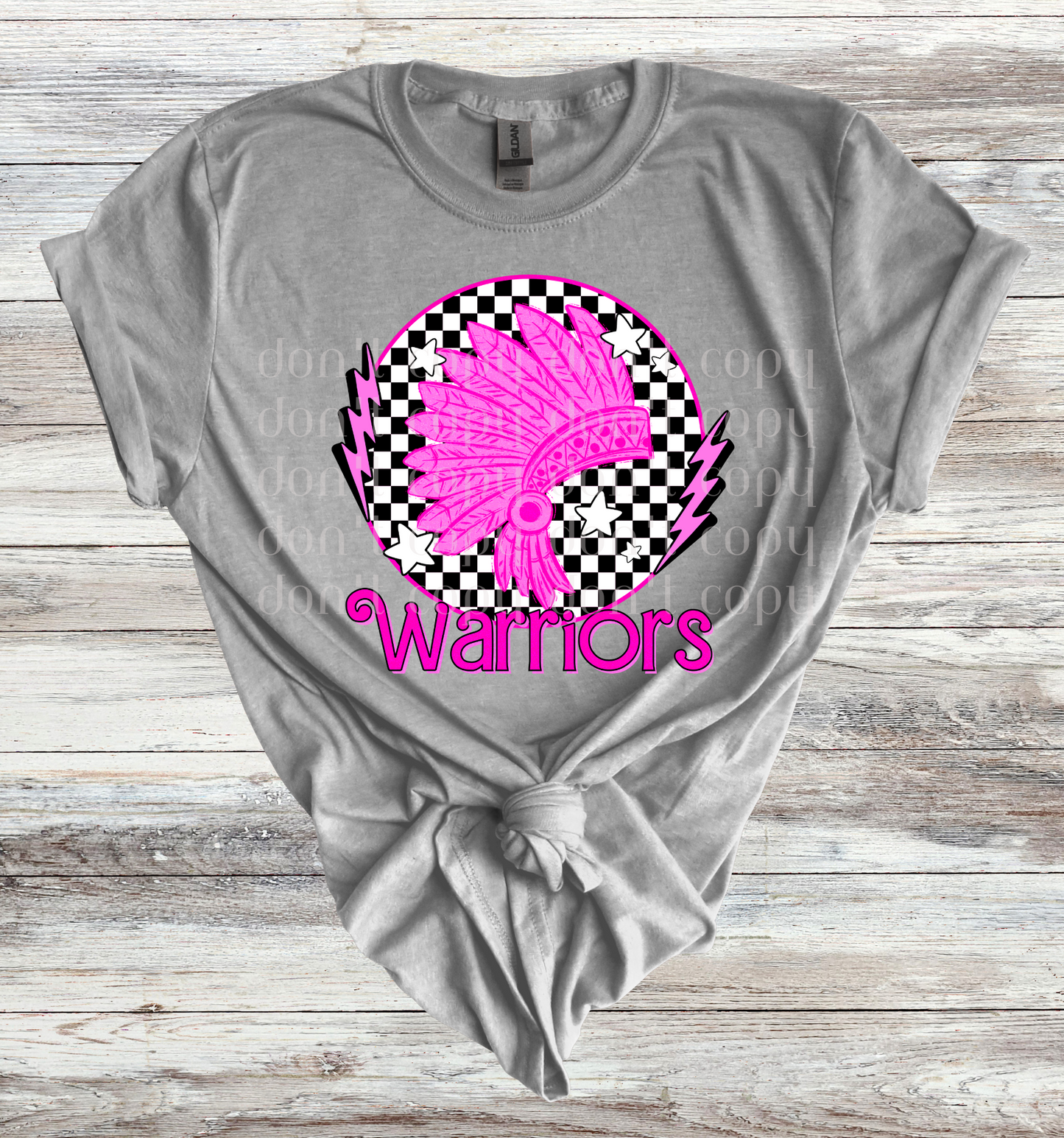 Warriors Mascot Round Pink Checker Direct to Film Transfer