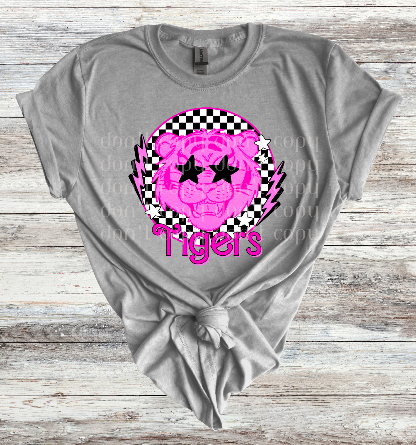 Tigers Mascot Round Pink Checker Direct to Film Transfer