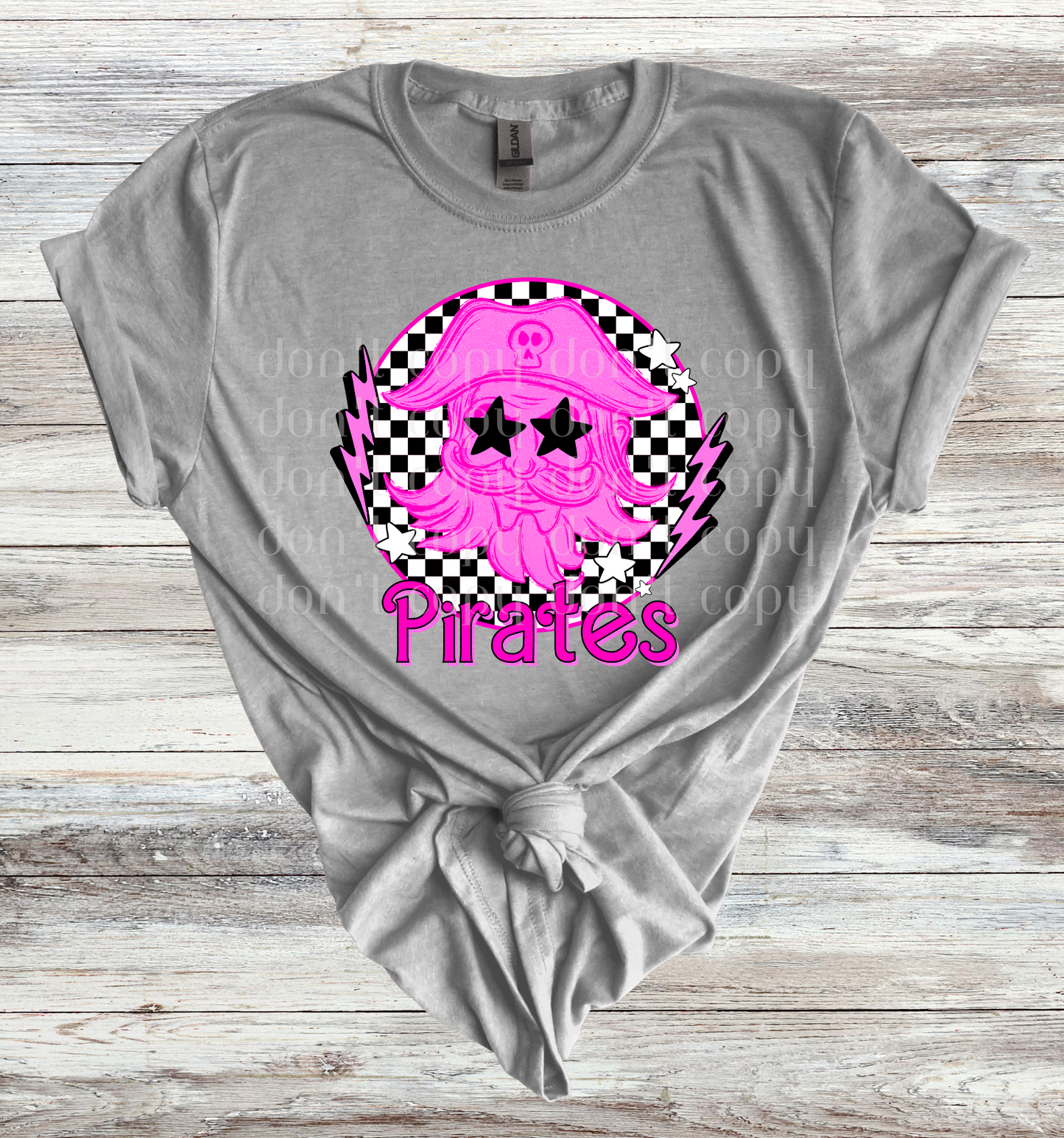 Pirates Mascot Round Pink Checker Direct to Film Transfer