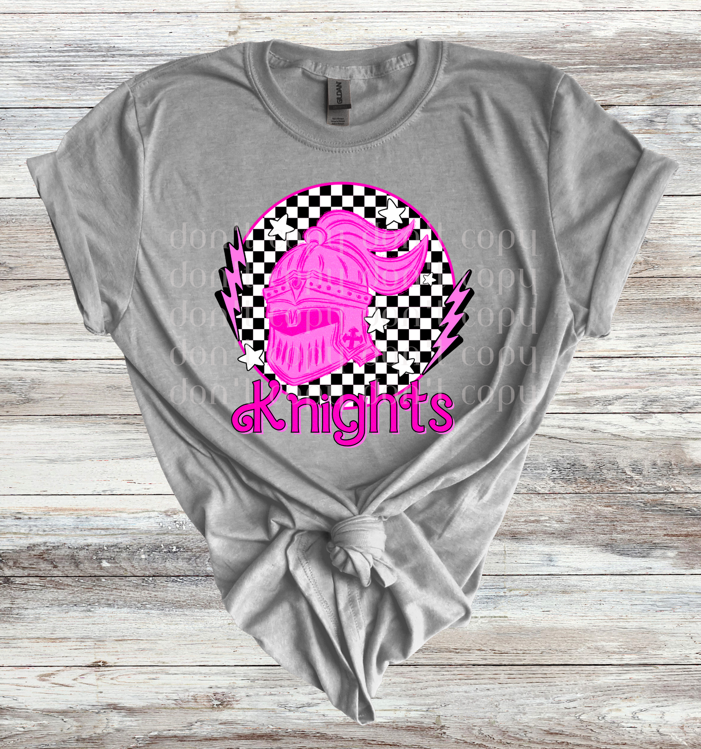 Knights Mascot Round Pink Checker Direct to Film Transfer