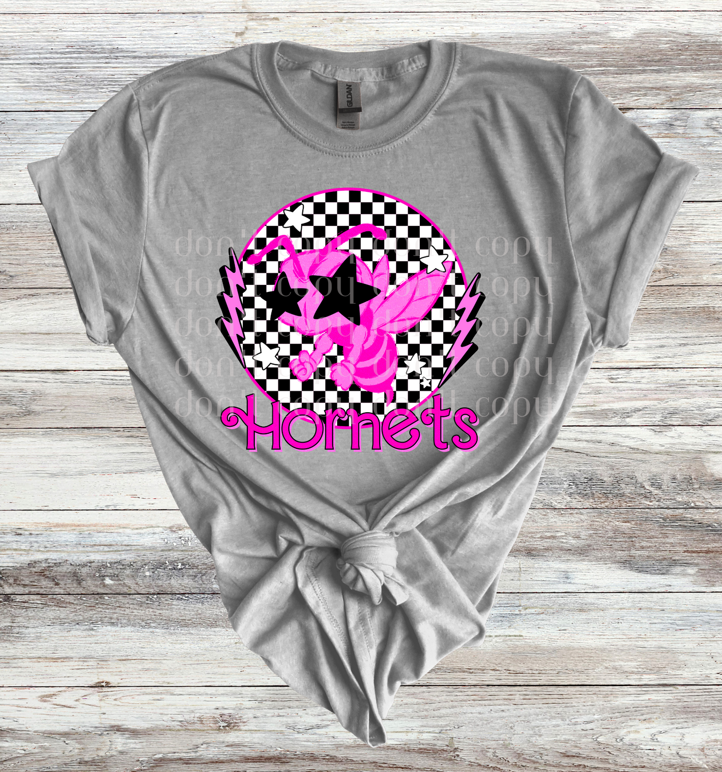 Hornets Mascot Round Pink Checker Direct to Film Transfer
