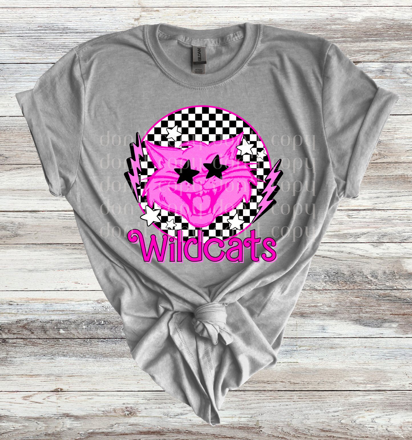 Wildcats Mascot Round Pink Checker Direct to Film Transfer
