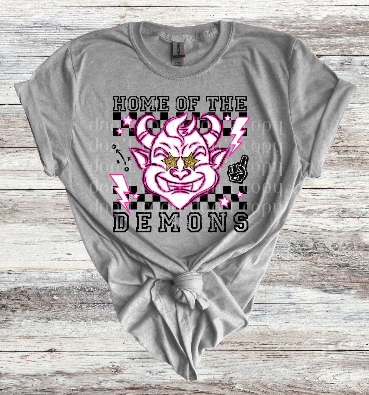 Home of the Demons Pink Checkered Direct to Film Transfer