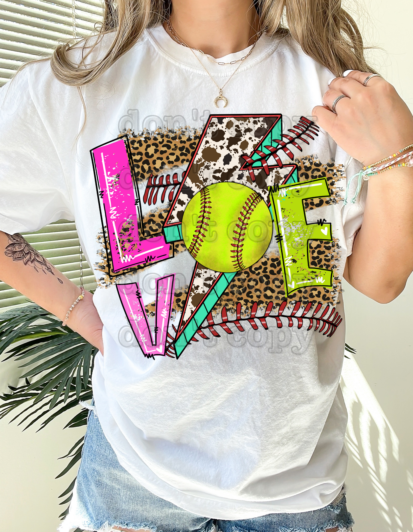 LOVE Softball Cowprint/Cheetah Direct to Film Transfer