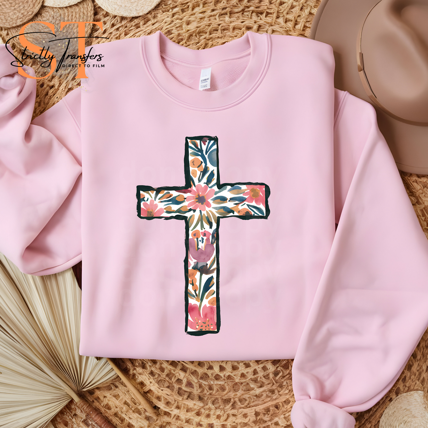 Floral Cross Direct to Film Transfers