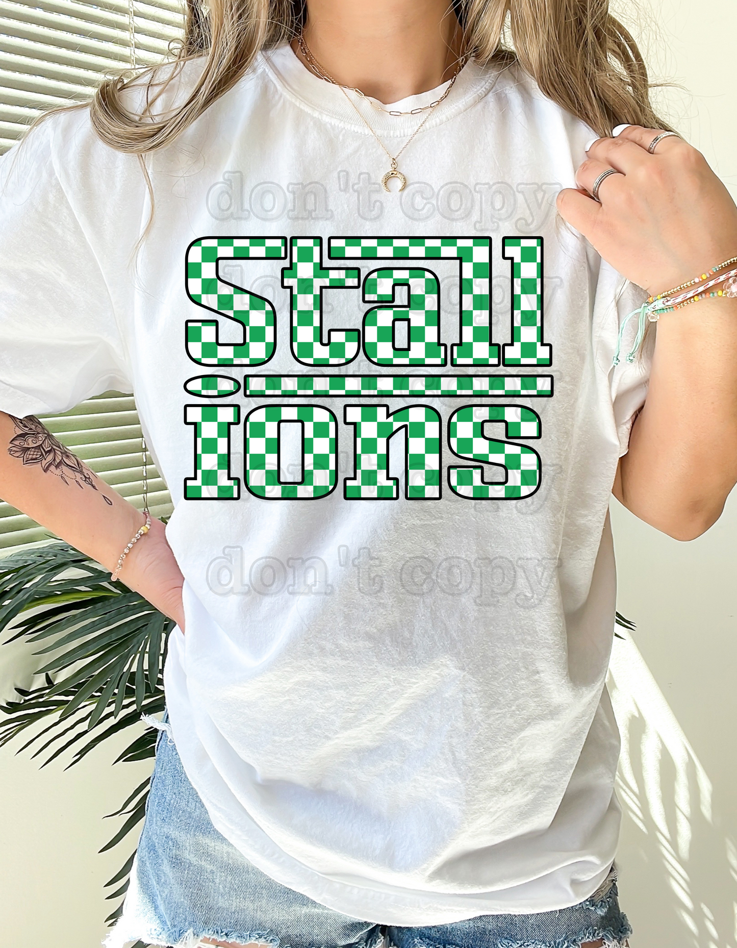 Stallions Racing Checkered Mascot Direct to Film Transfer *Custom Color*