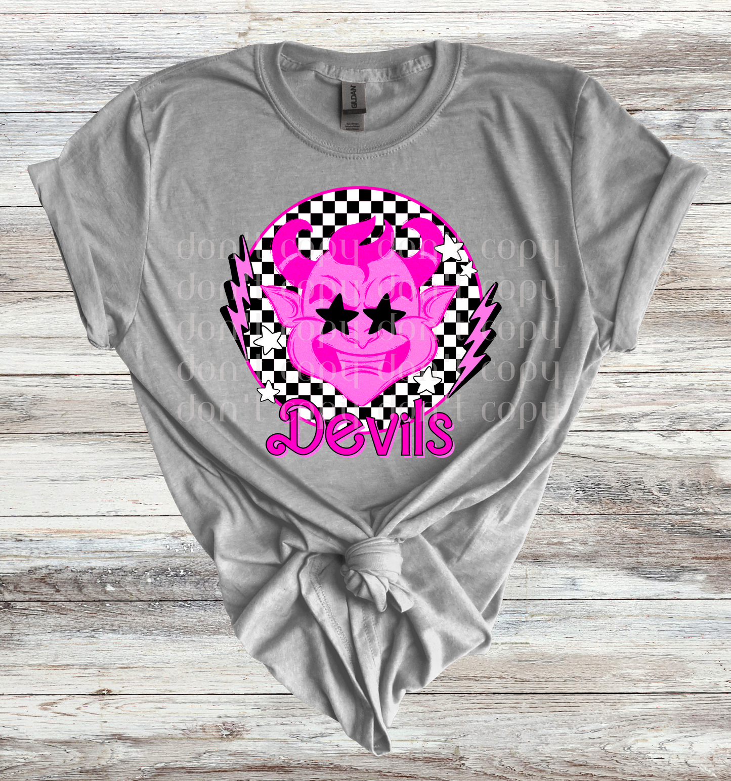 Devils Mascot Round Pink Checker Direct to Film Transfer