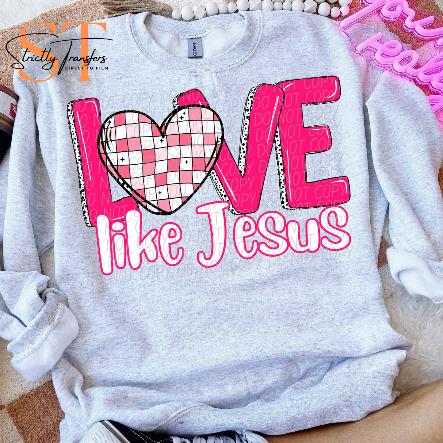 Love Like Jesus Checker Heart Direct to Film Transfers