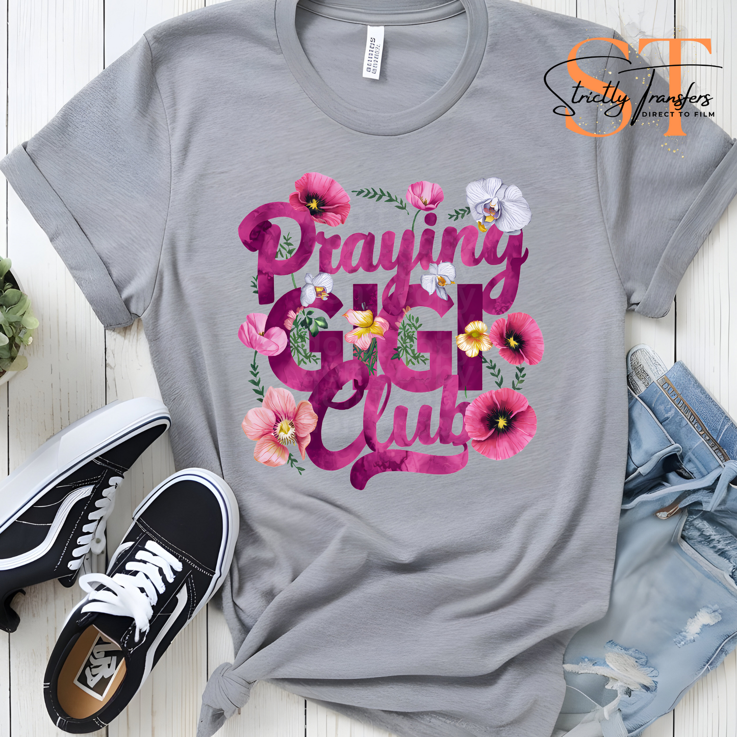 Praying Gigi Club Floral Direct to Film Transfers