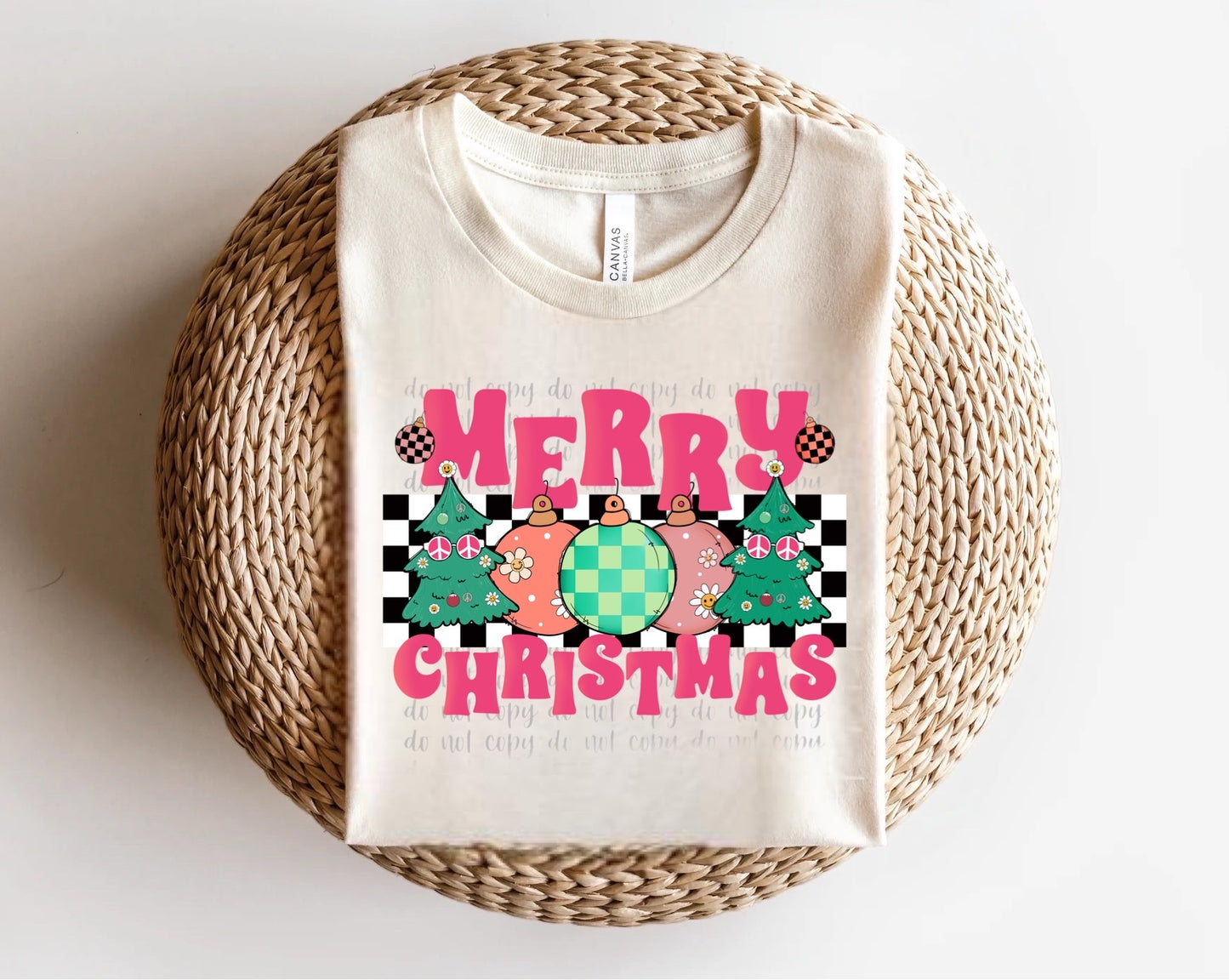 Retro Merry Christmas Checkered Direct to Film Transfer