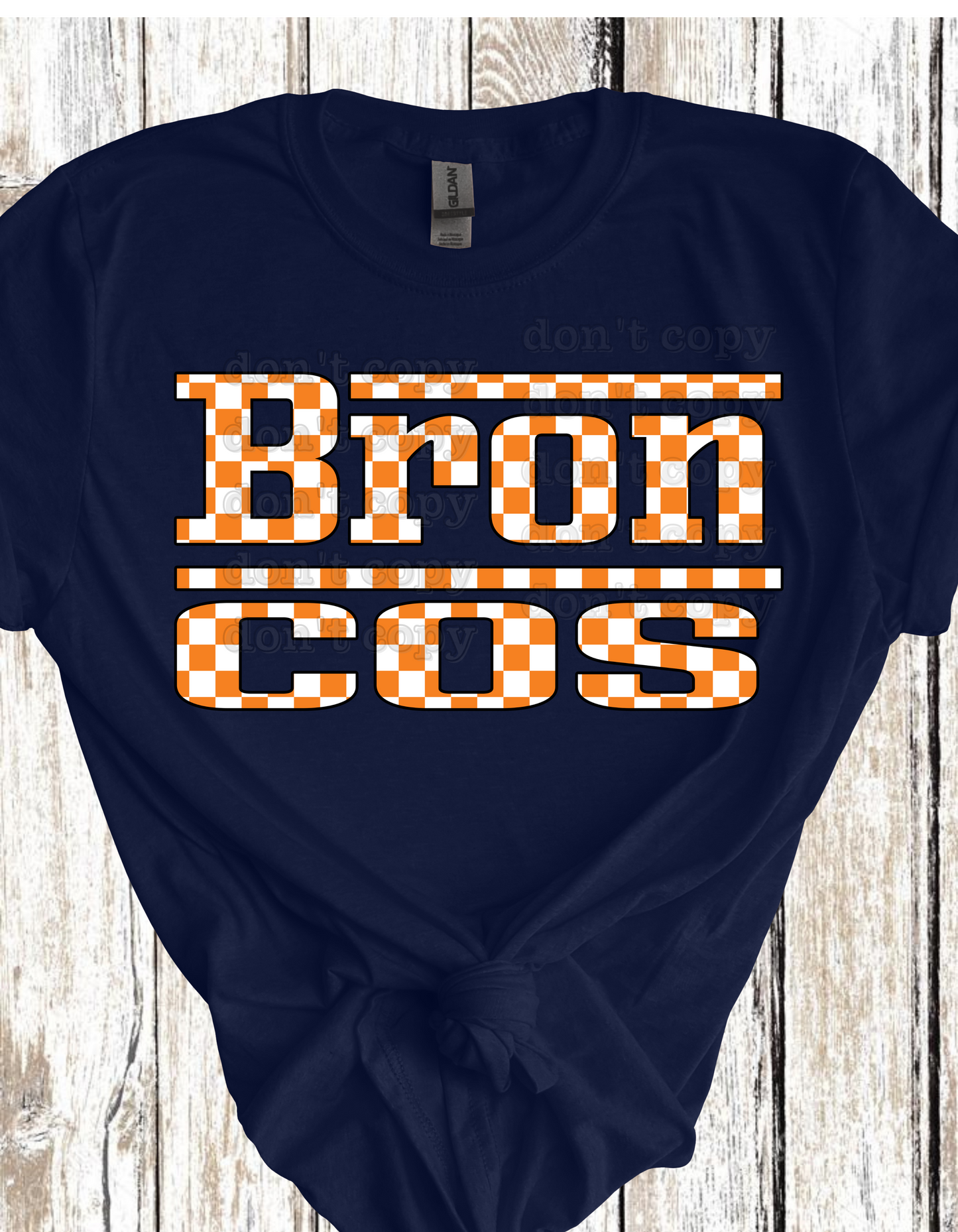 Broncos Racing Checkered Mascot Direct to Film Transfer *Custom Color*