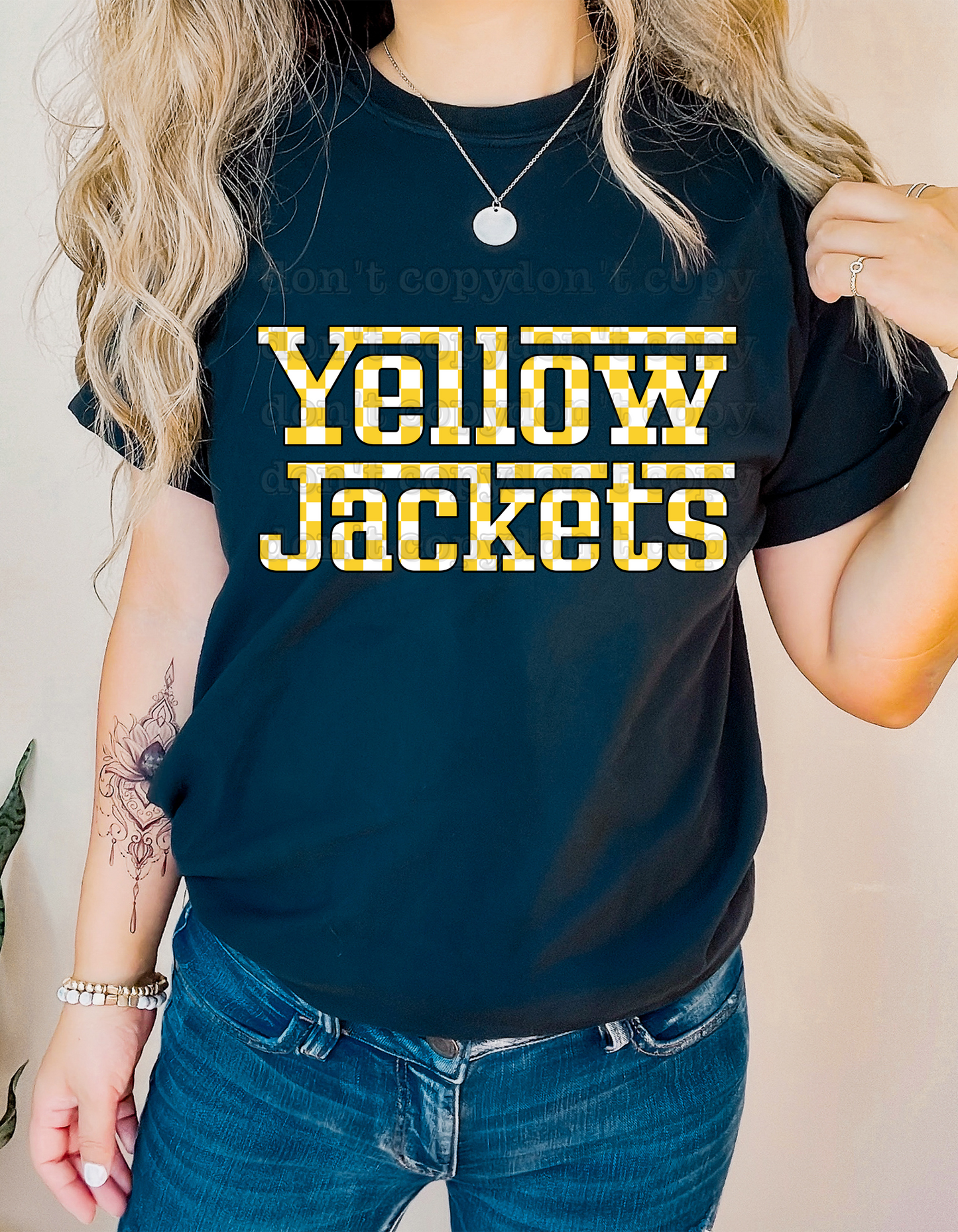 Yellow Jackets Retro Racing Checkered Mascot Direct to Film Transfer *Custom Color*