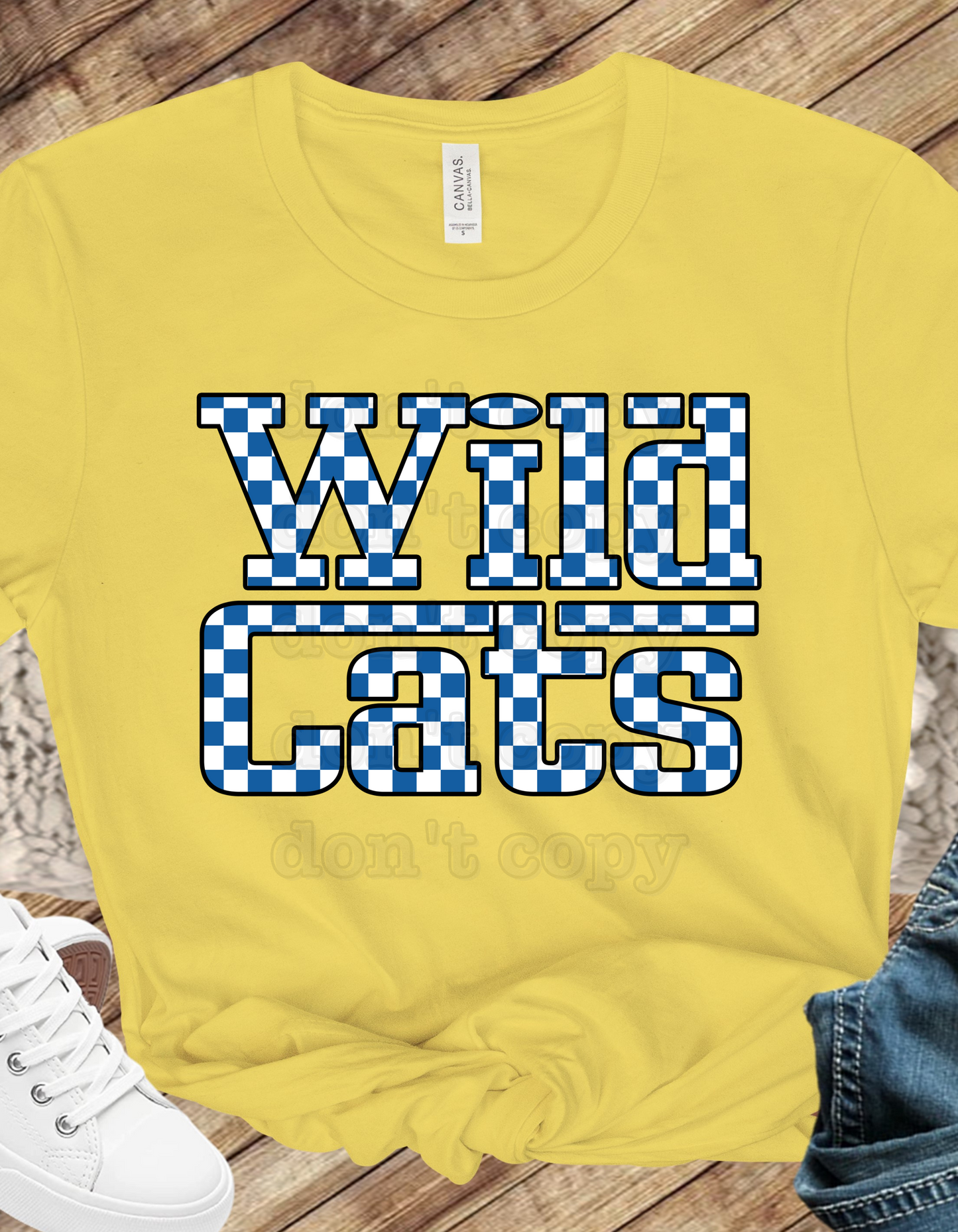 Wildcats Retro Racing Checkered Mascot Direct to Film Transfer *Custom Color*