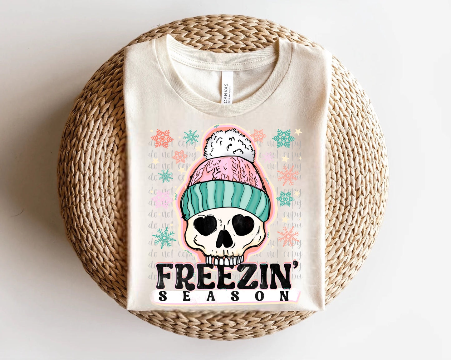 Freezin’ Season Skull Pink & Teal Direct to Film Transfer