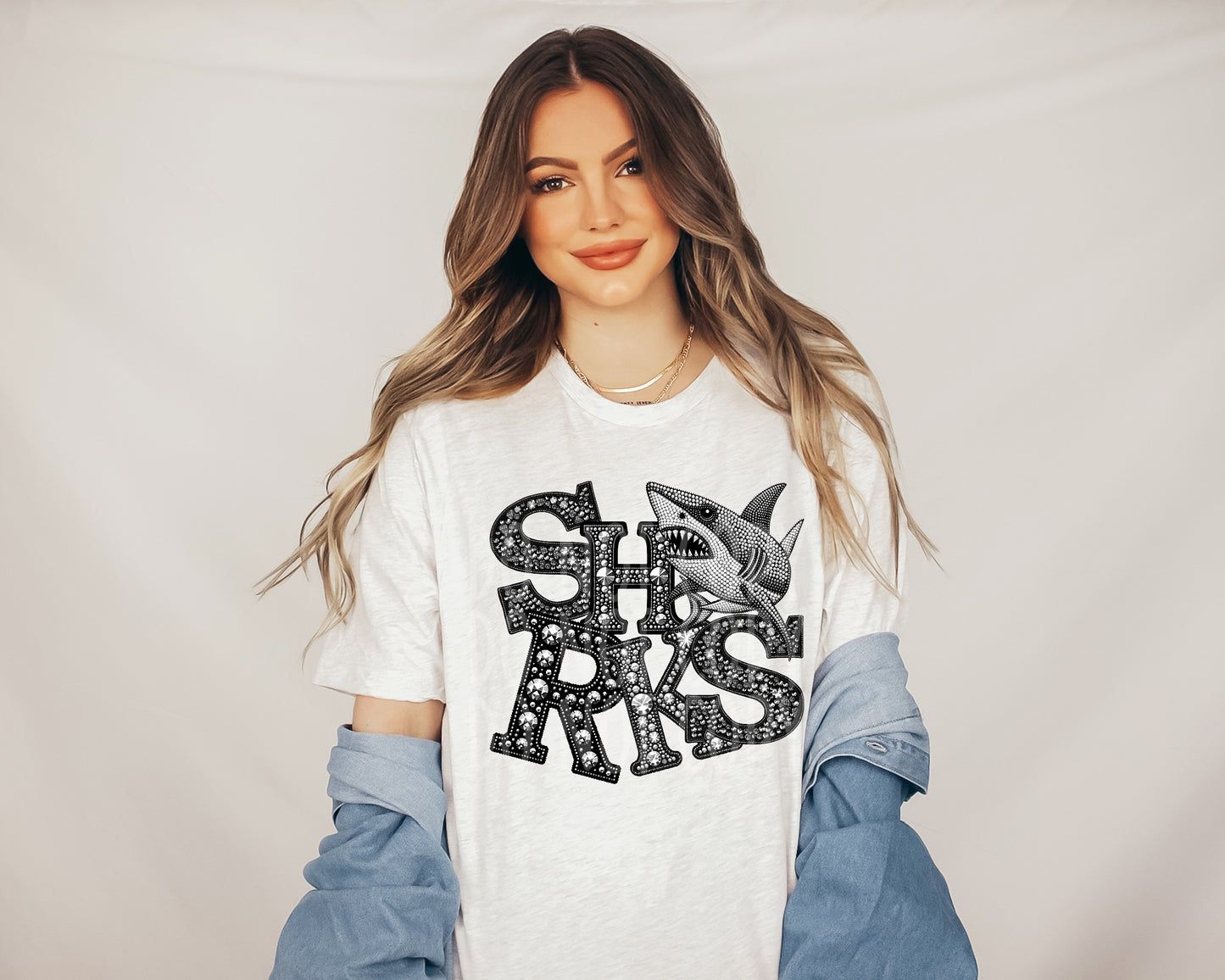 Sharks Faux Rhinestone Direct to Film Transfer