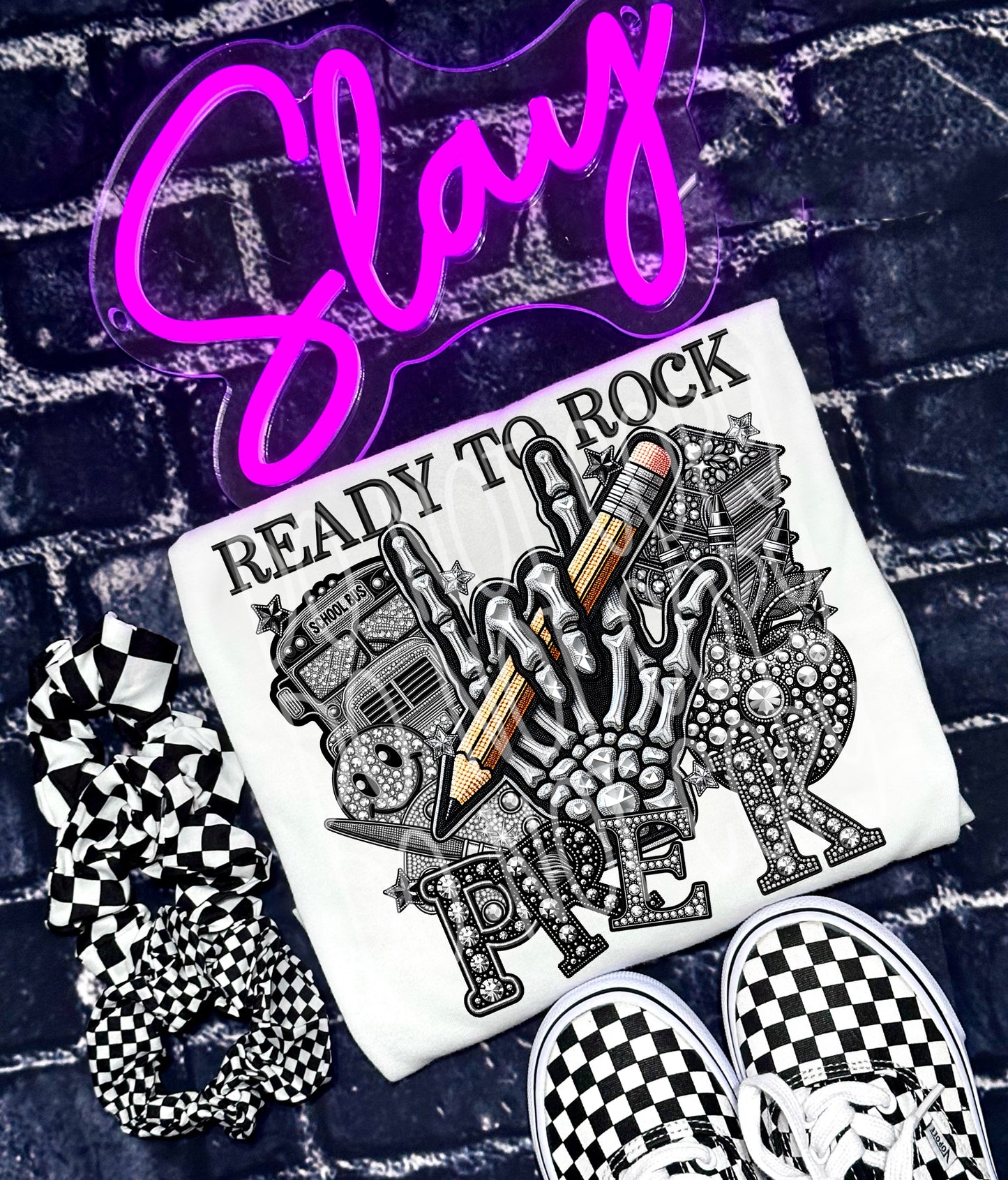Ready to Rock Back to School Faux Rhinestone Pre-K - Sixth Direct to Film Transfer