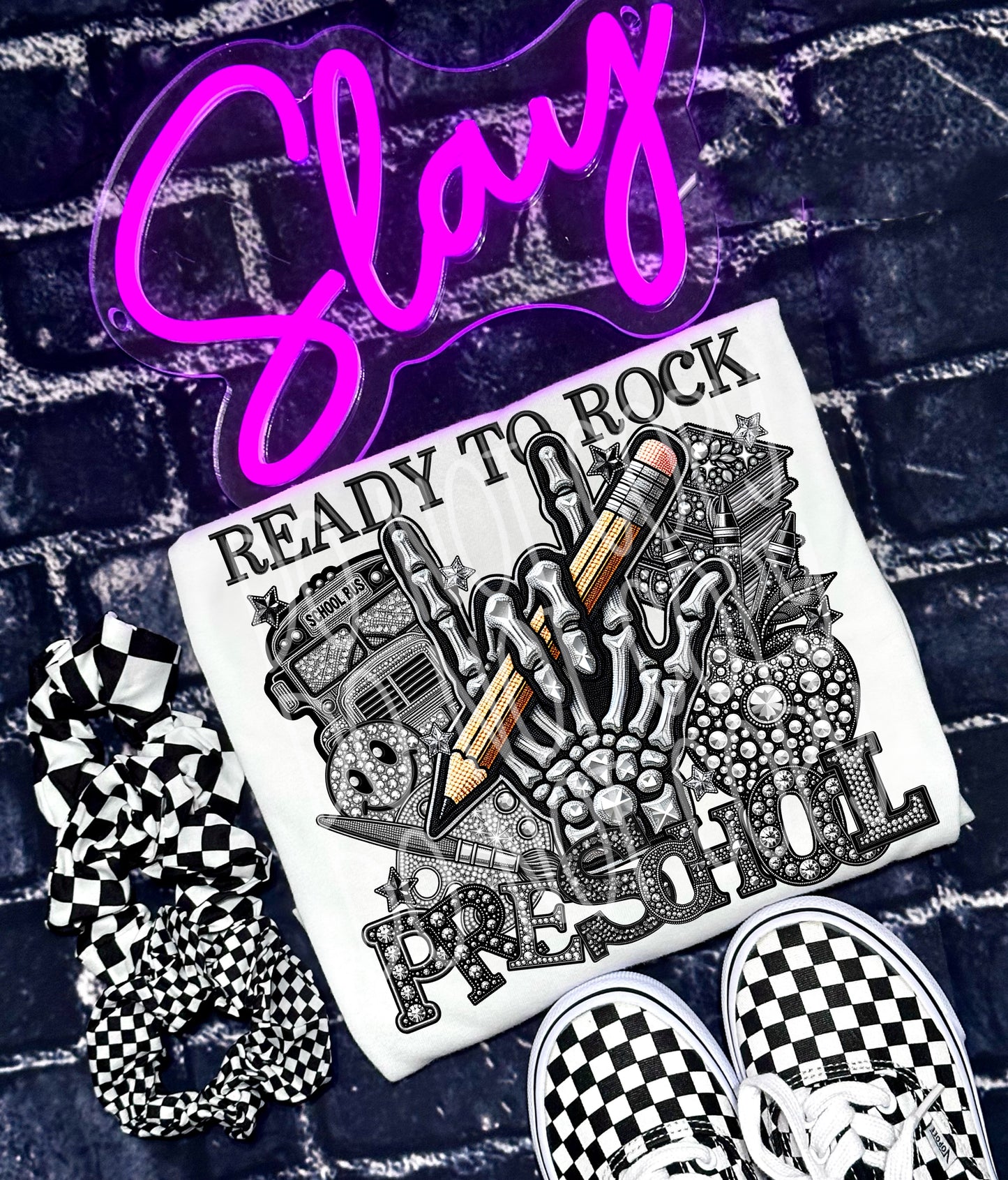 Ready to Rock Back to School Faux Rhinestone Pre-K - Sixth Direct to Film Transfer