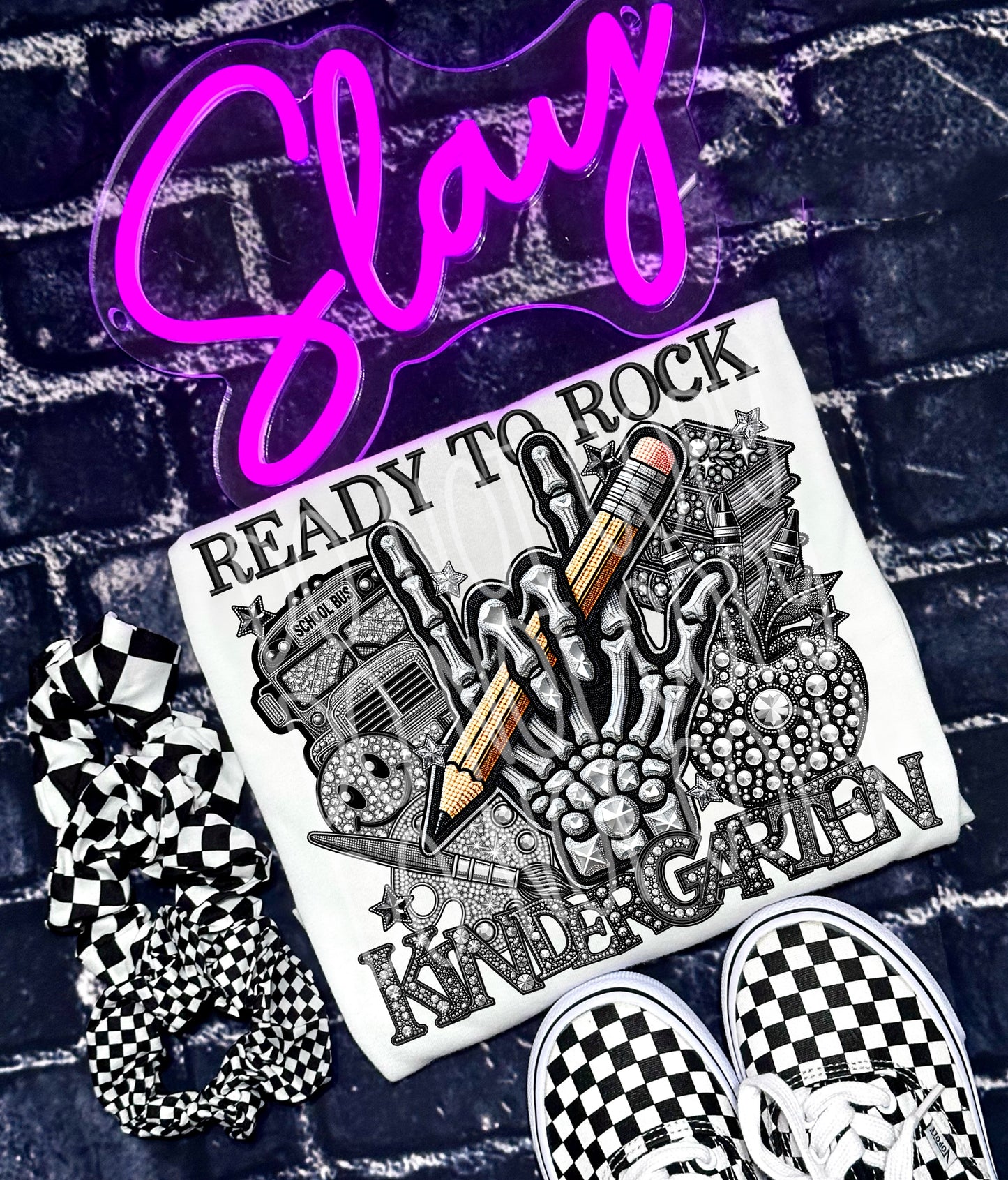 Ready to Rock Back to School Faux Rhinestone Pre-K - Sixth Direct to Film Transfer