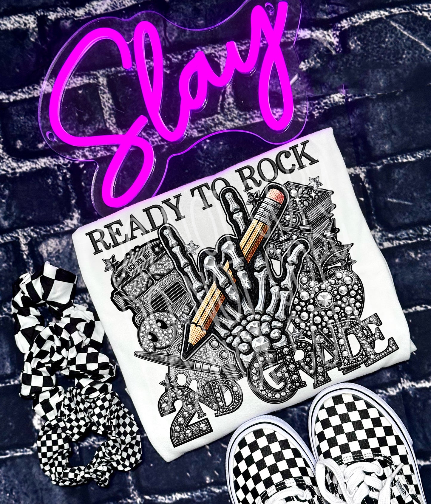 Ready to Rock Back to School Faux Rhinestone Pre-K - Sixth Direct to Film Transfer