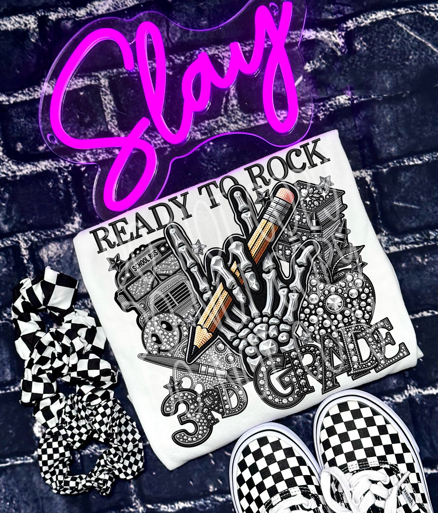 Ready to Rock Back to School Faux Rhinestone Pre-K - Sixth Direct to Film Transfer