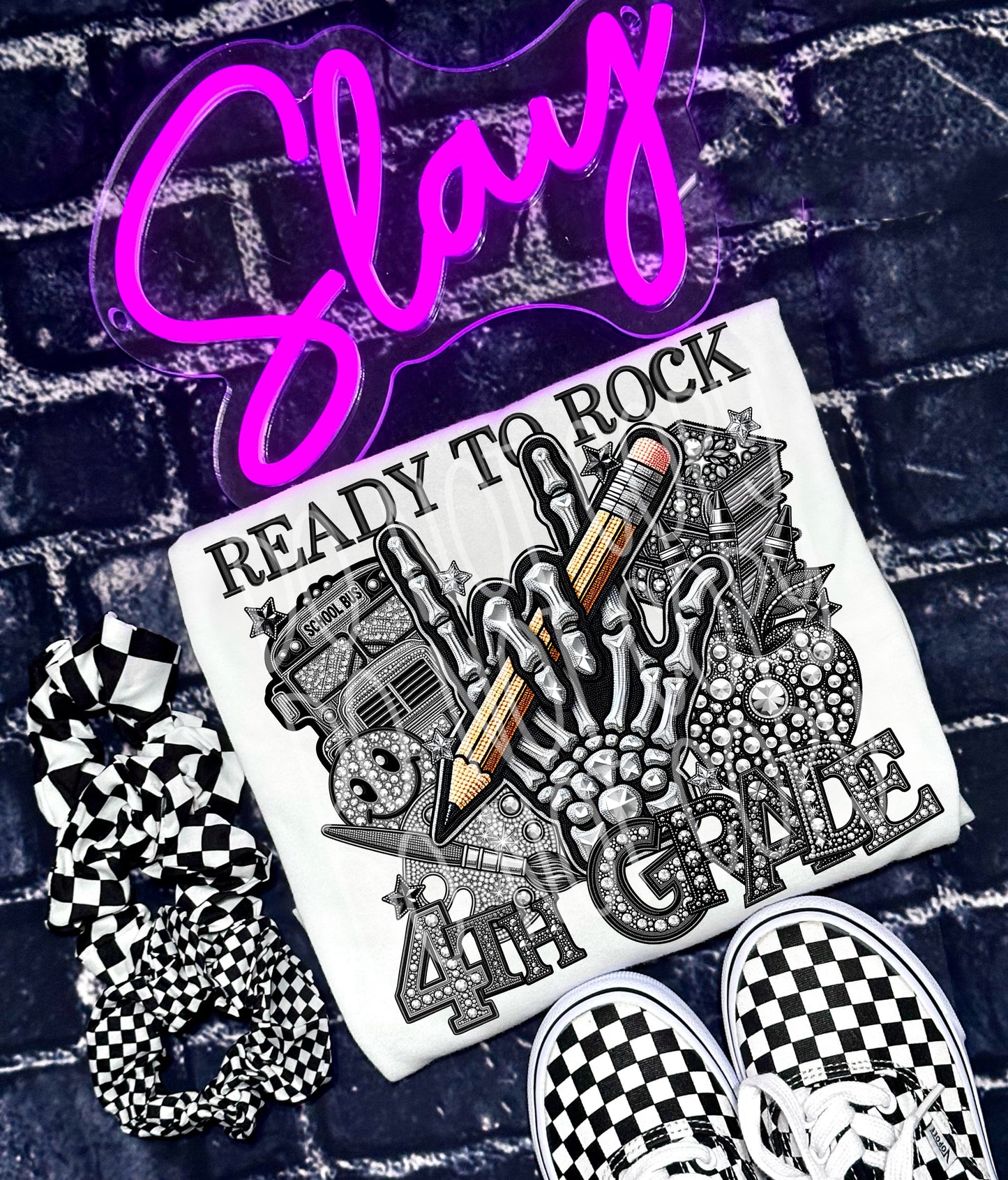 Ready to Rock Back to School Faux Rhinestone Pre-K - Sixth Direct to Film Transfer