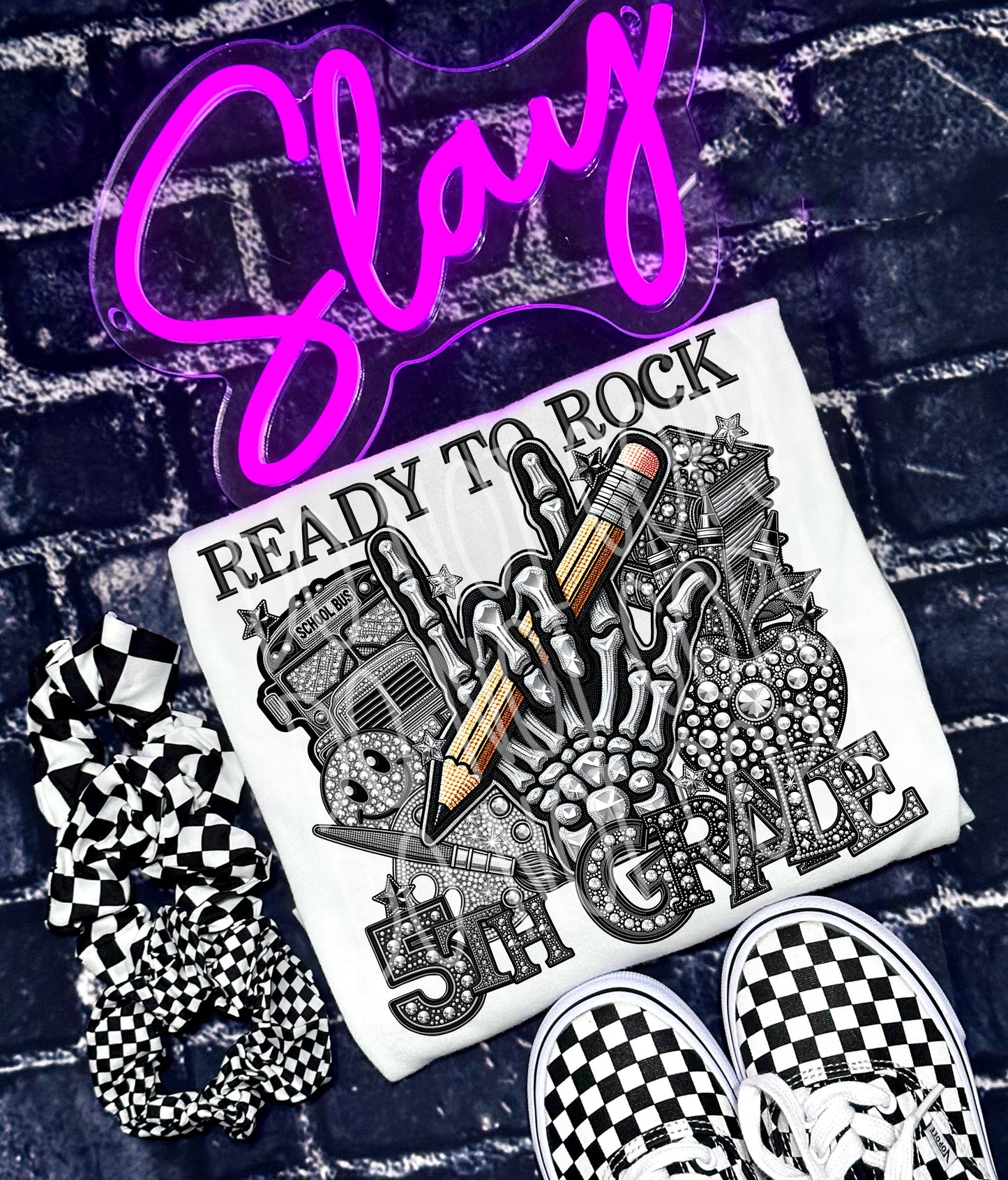 Ready to Rock Back to School Faux Rhinestone Pre-K - Sixth Direct to Film Transfer