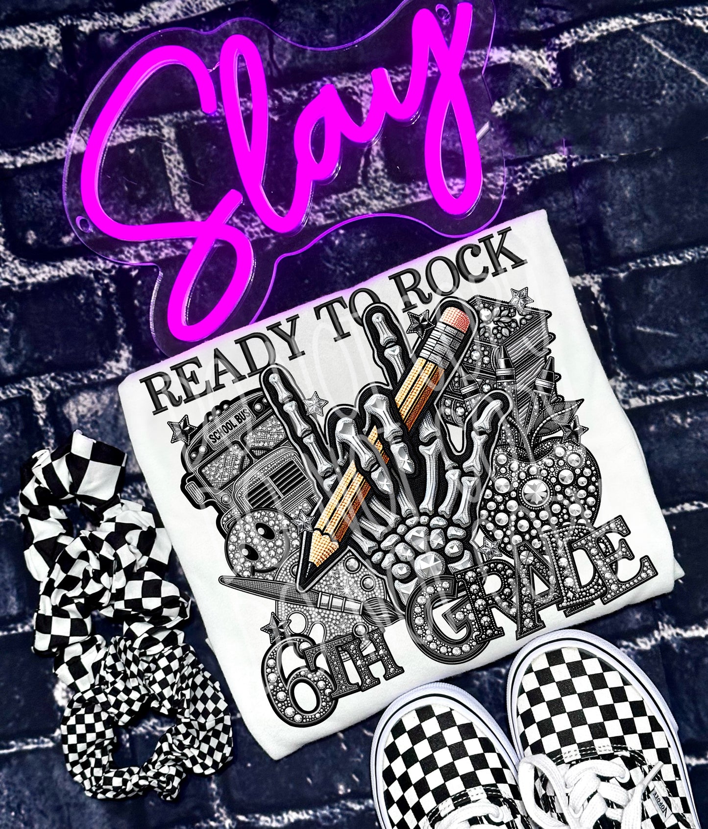 Ready to Rock Back to School Faux Rhinestone Pre-K - Sixth Direct to Film Transfer