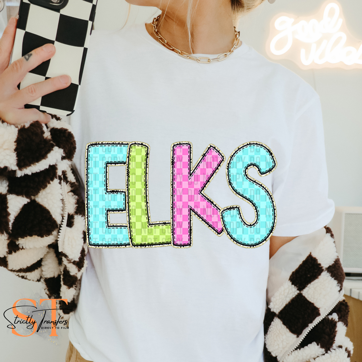 Elks Bright Checked Direct to Film Transfers