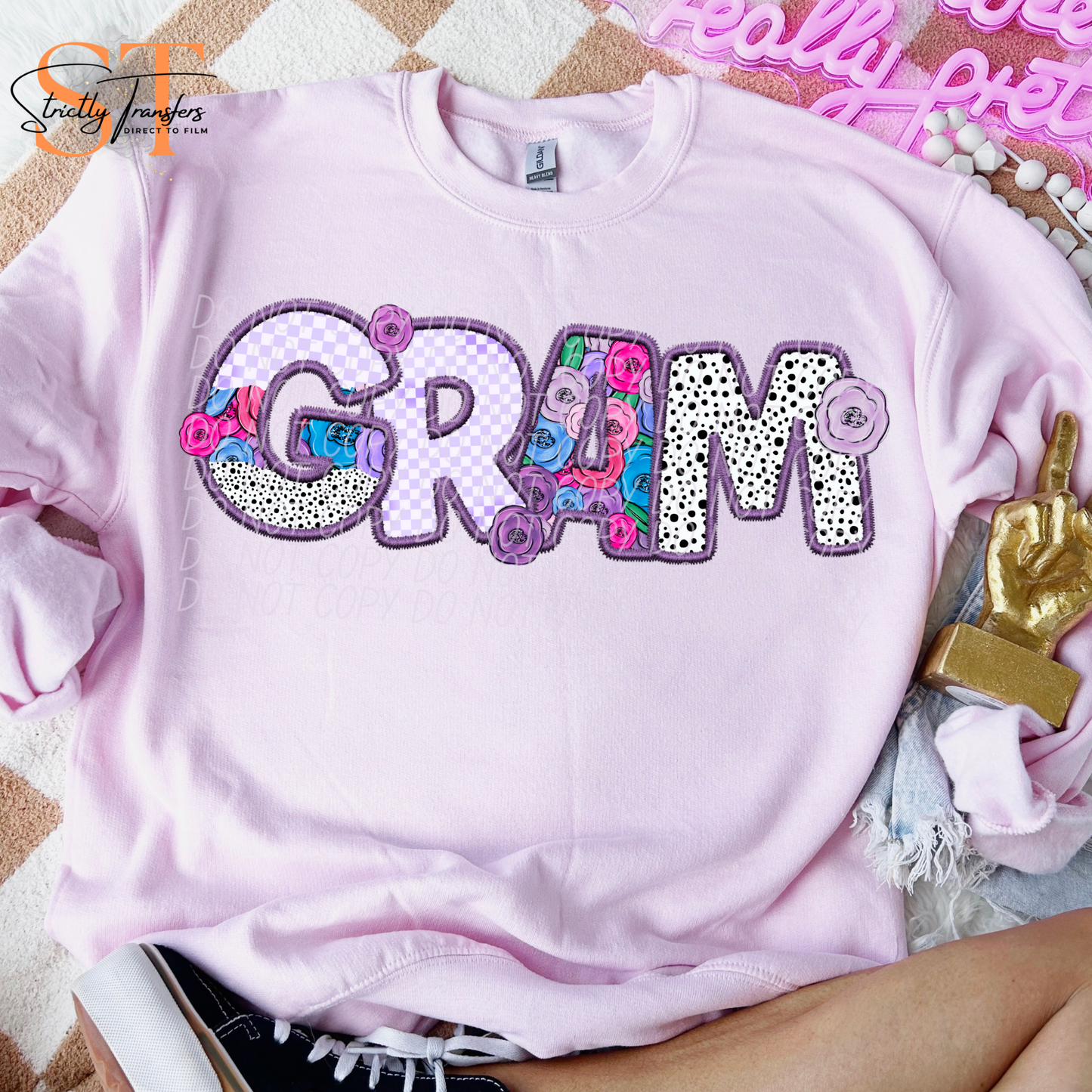 Gram Purple Floral Direct to Film Transfers