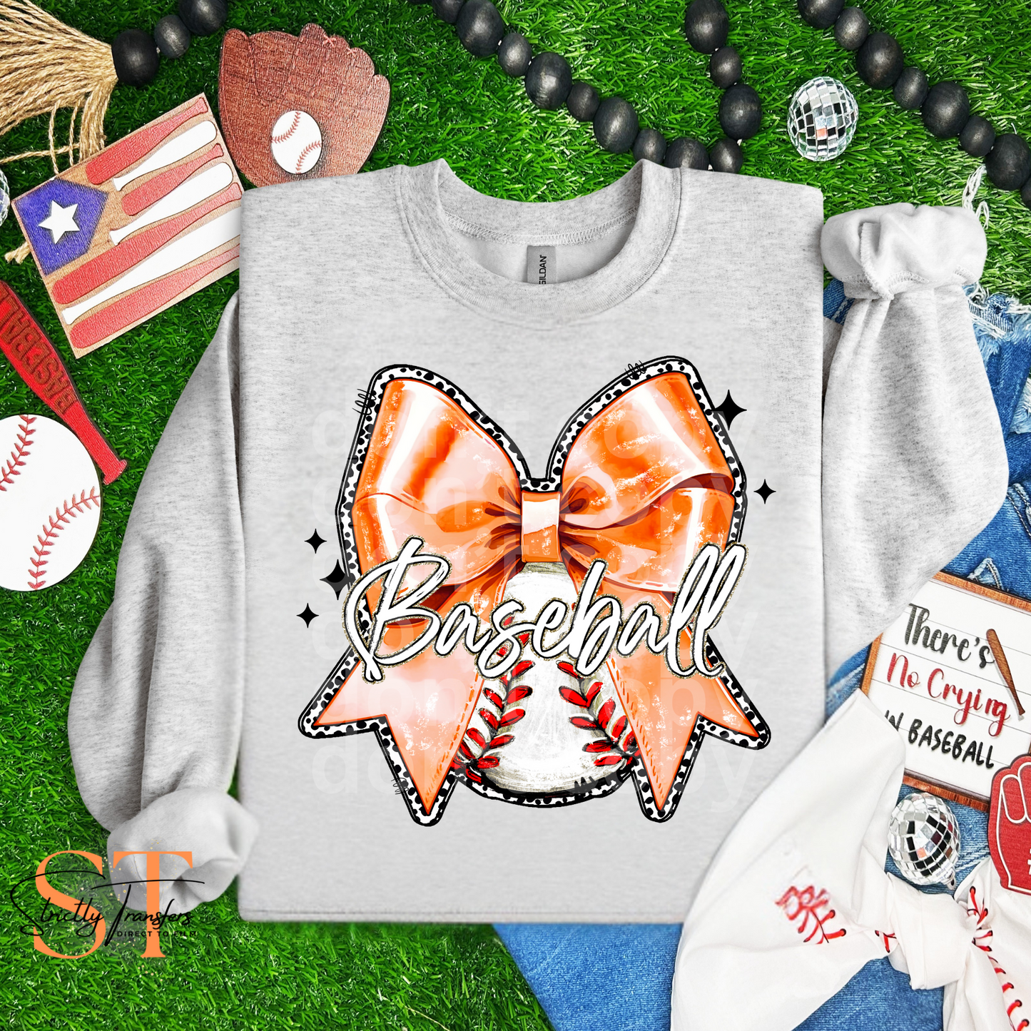 Baseball with Orange Bow Direct to Film Transfers