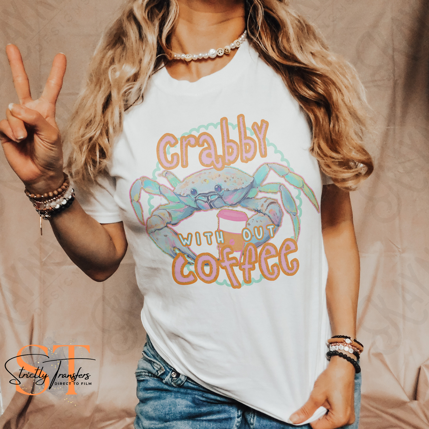 Crabby without Coffee Direct to Film Transfers