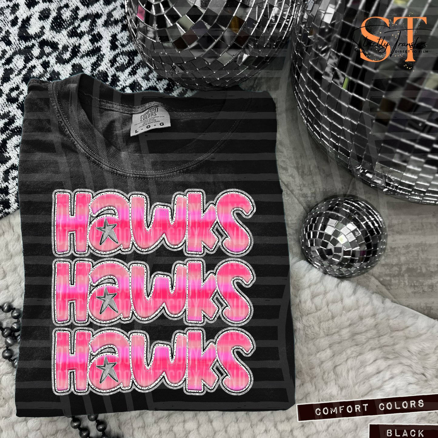 Pink Stacked Hawks Direct to Film Transfers