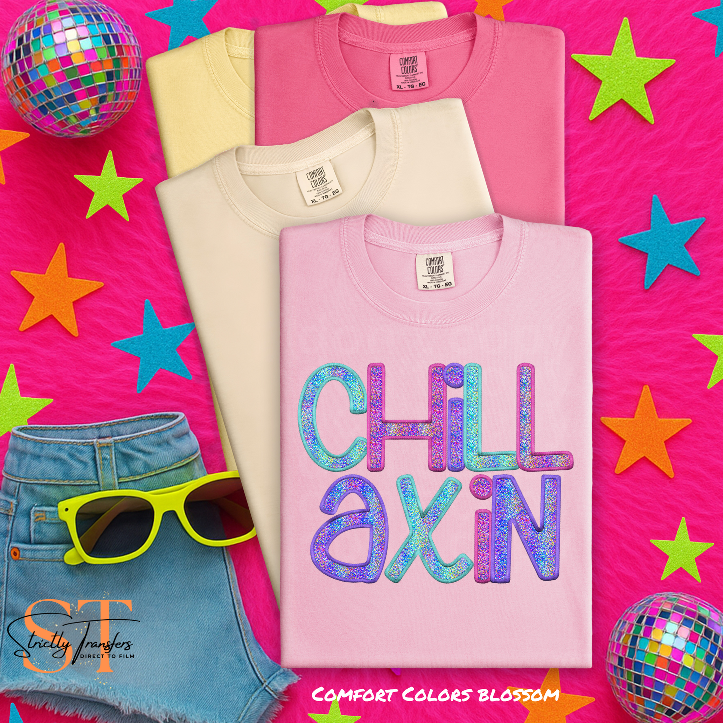 Chillaxin Sparkly Summer Faux Glitter Direct to Film Transfers