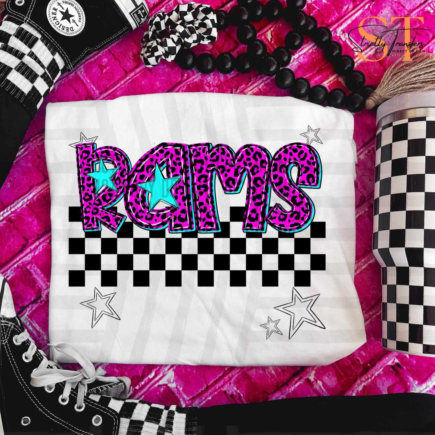 Rams Pink Leopard Neon Direct to Film Transfers