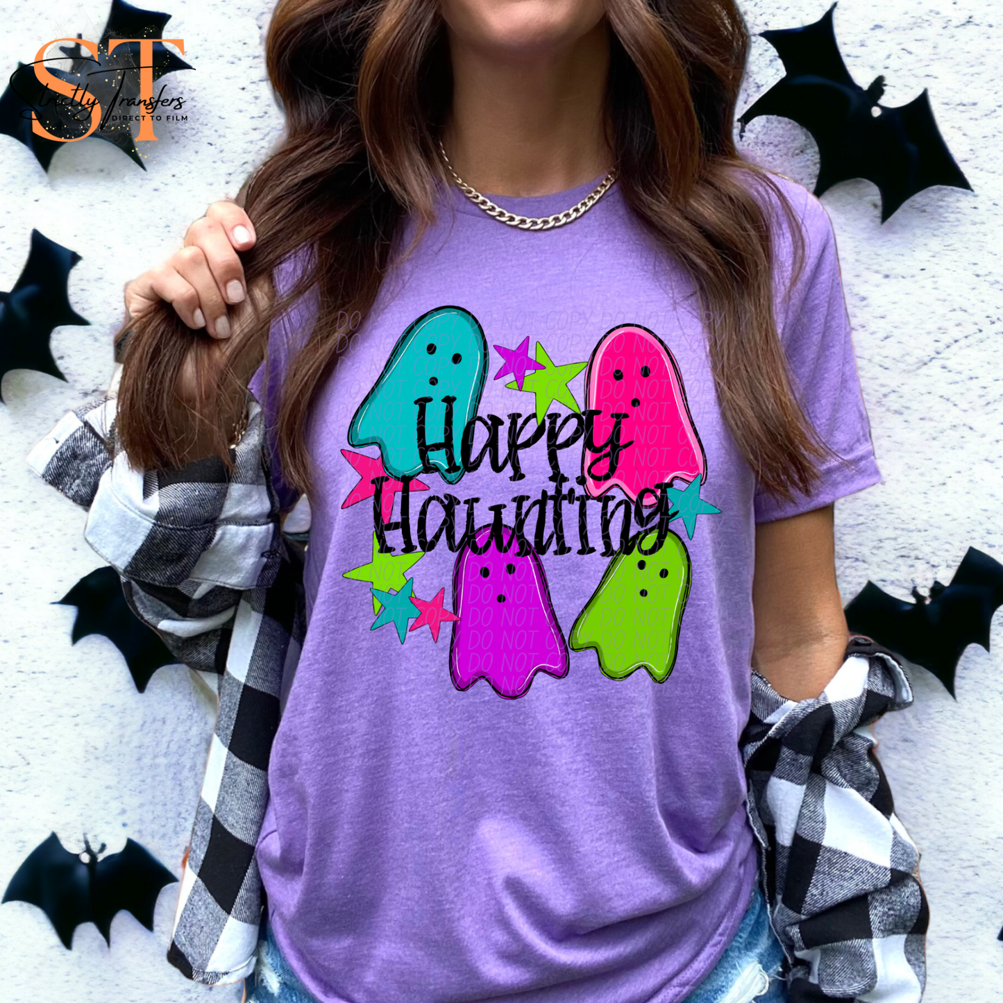 Neon Happy Haunting Ghosts Direct to Film Transfers