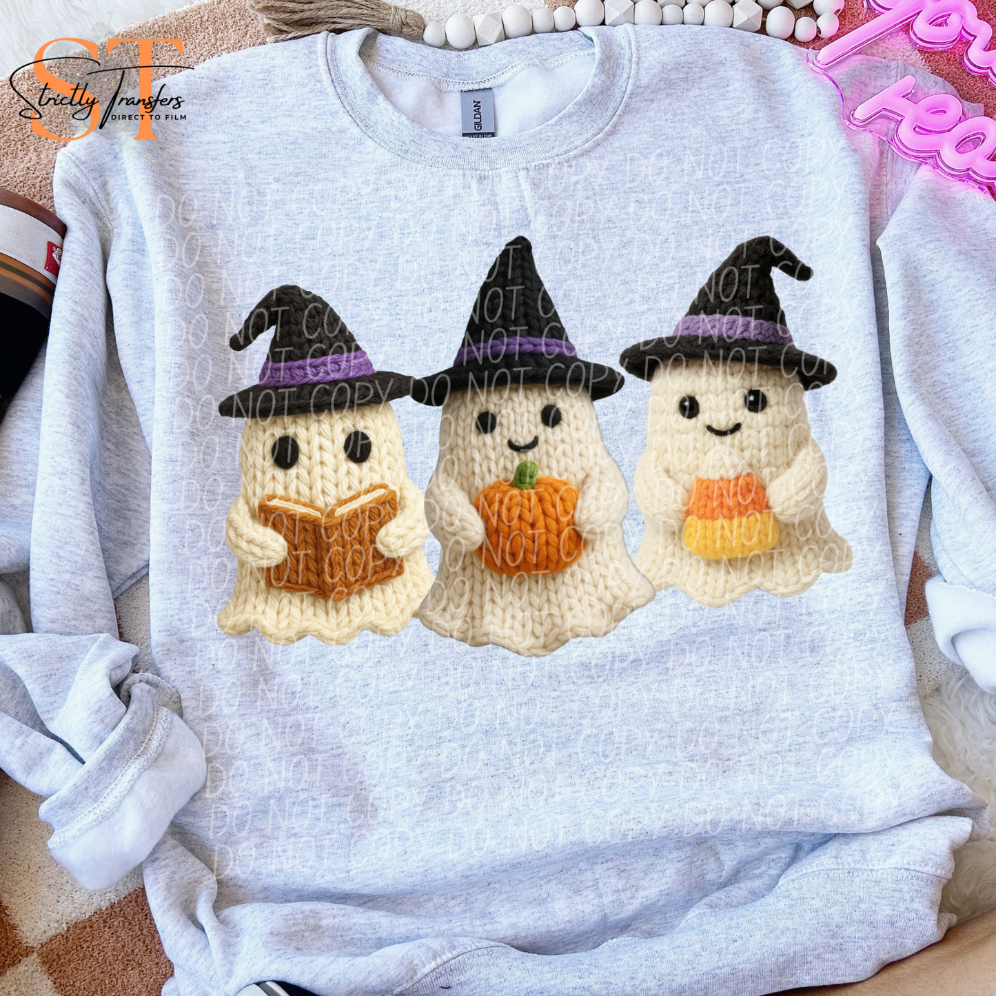 Ghost Pumpkin Faux Yarn Direct to Film Transfers