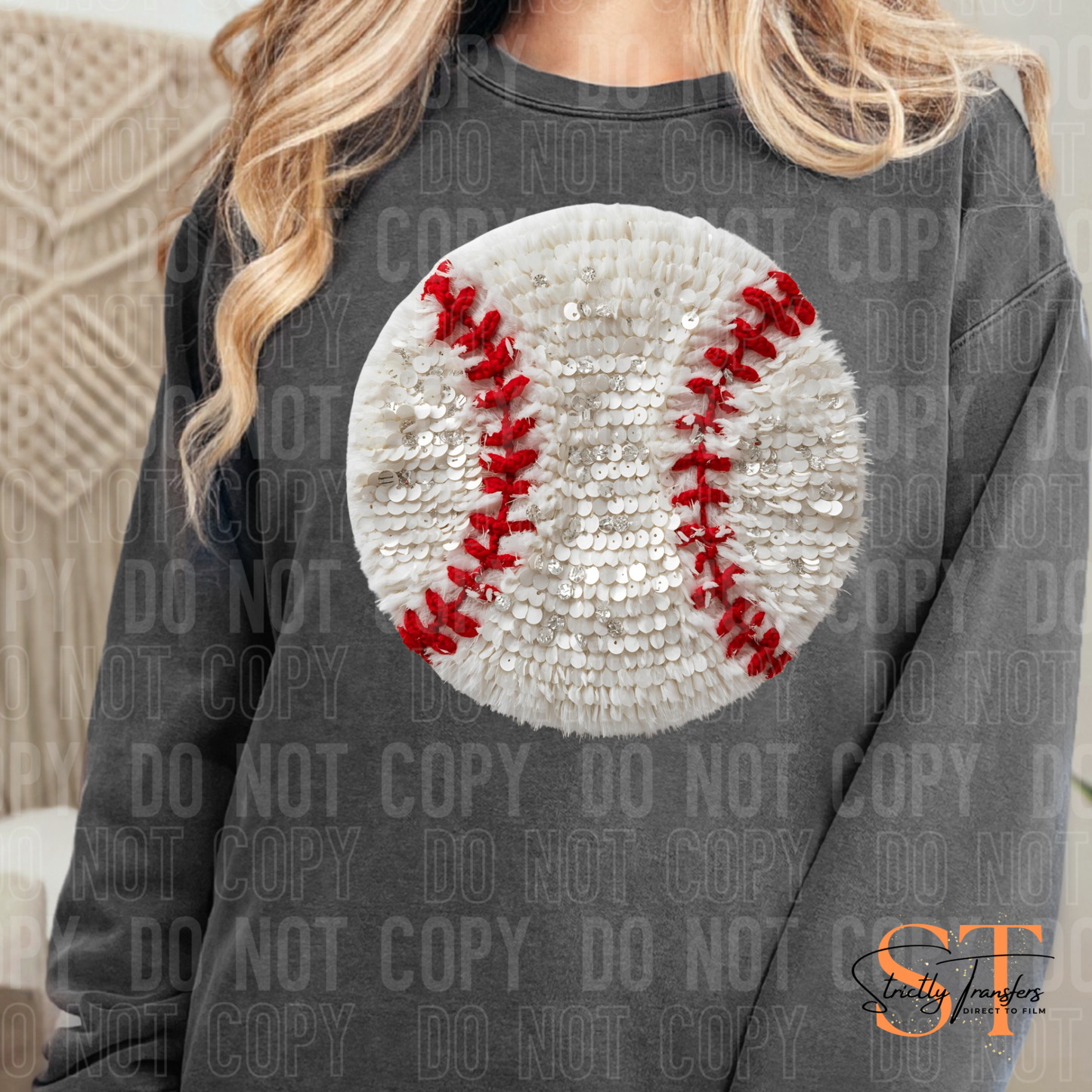 Baseball Faux Yarn & Sequin Direct to Film Transfers