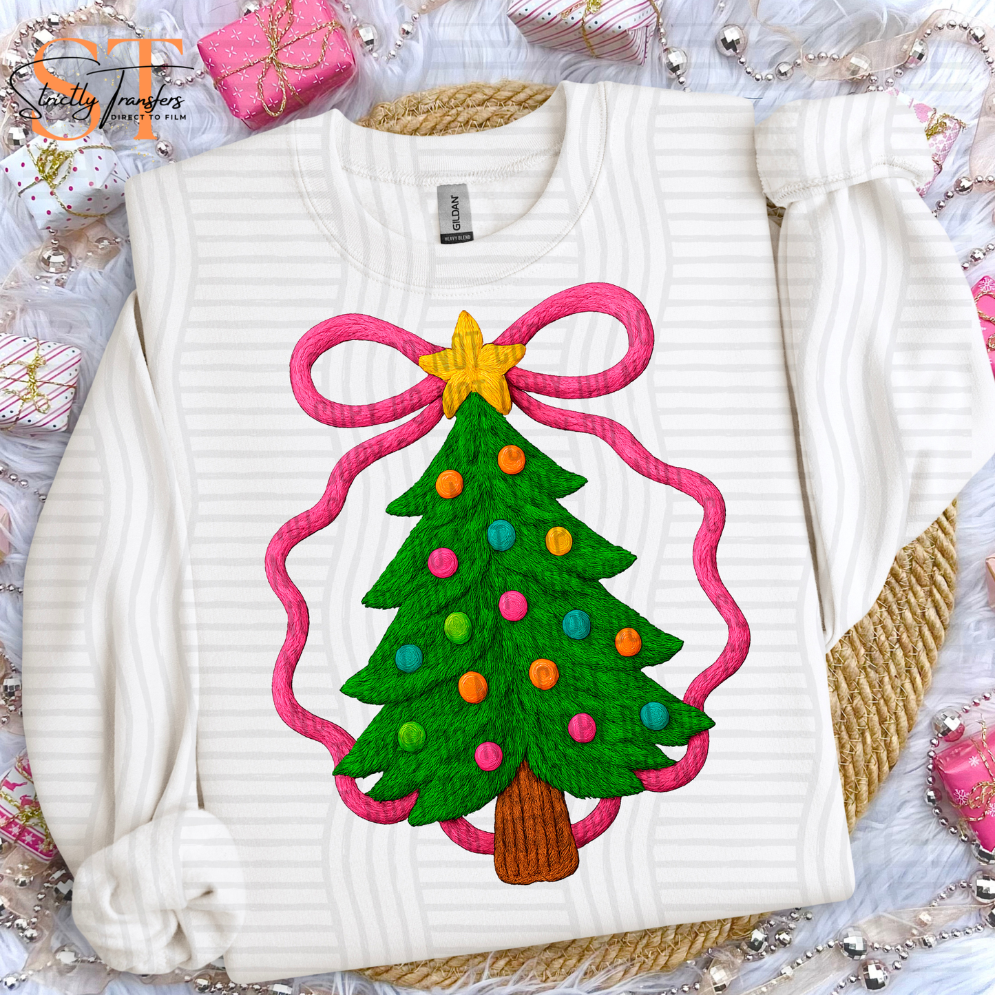 Christmas Tree Bow Faux Yarn Direct to Film Transfers