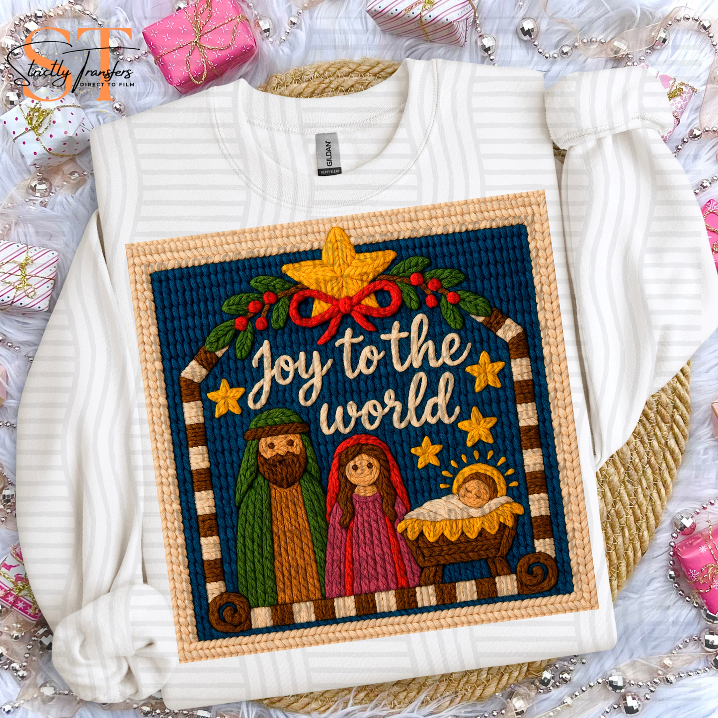 Joy to the World Nativity Faux Yarn Direct to Film Transfers