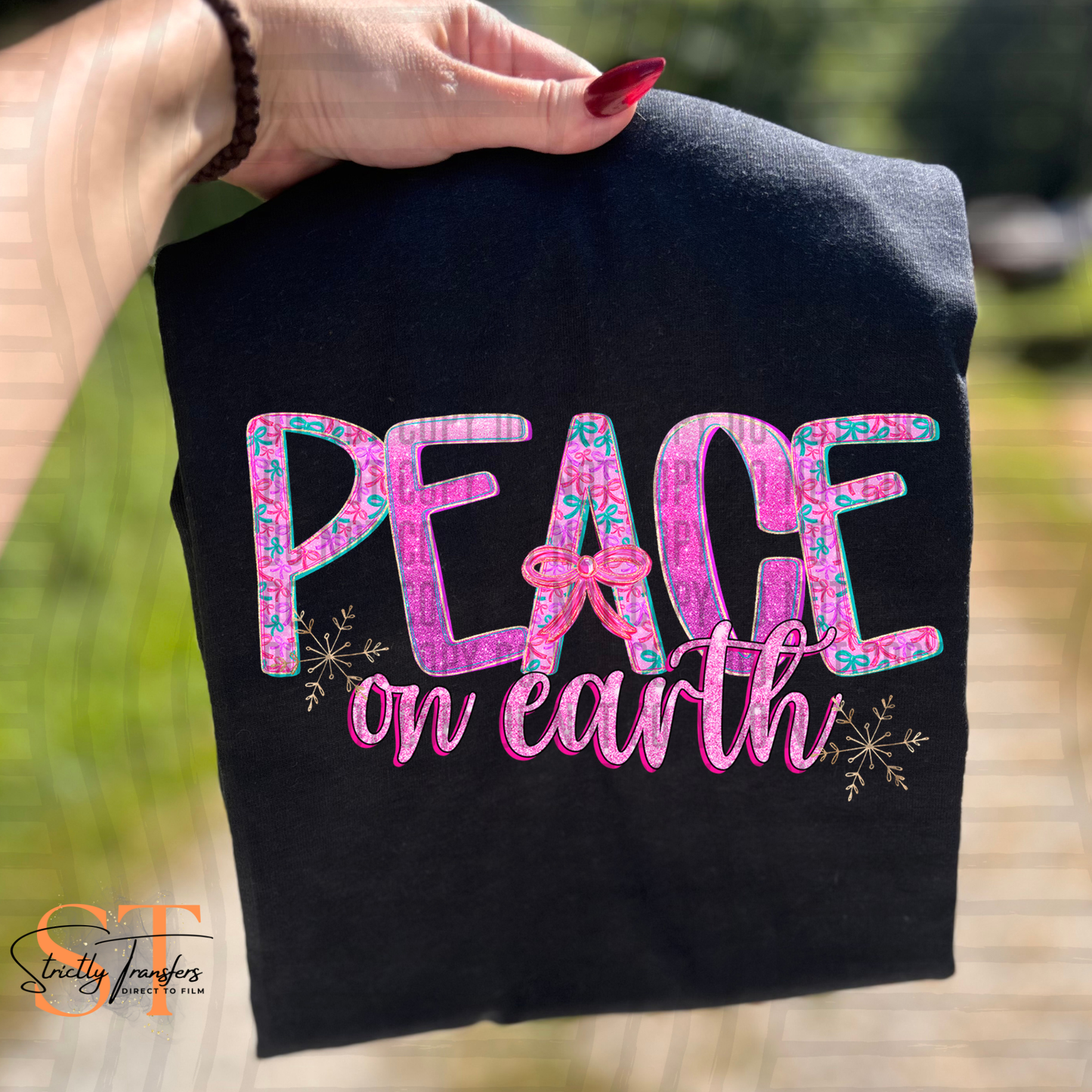Peace on Earth Sparkly Direct to Film Transfers