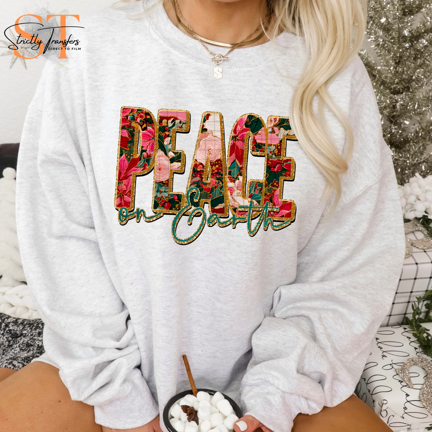 Floral & Gold Peace on Earth Direct to Film Transfers