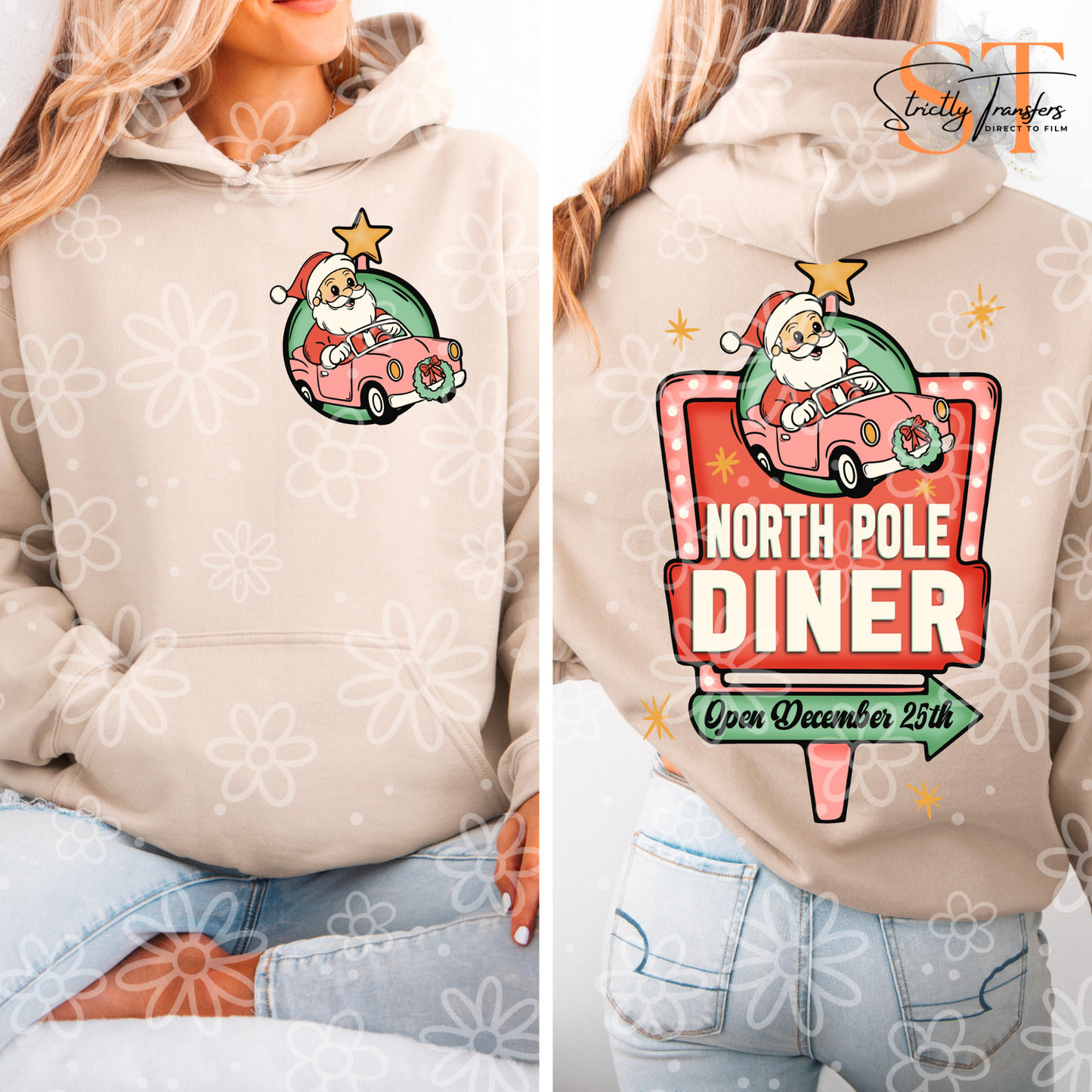 North Pole Diner - pocket design included Direct to Film Transfers