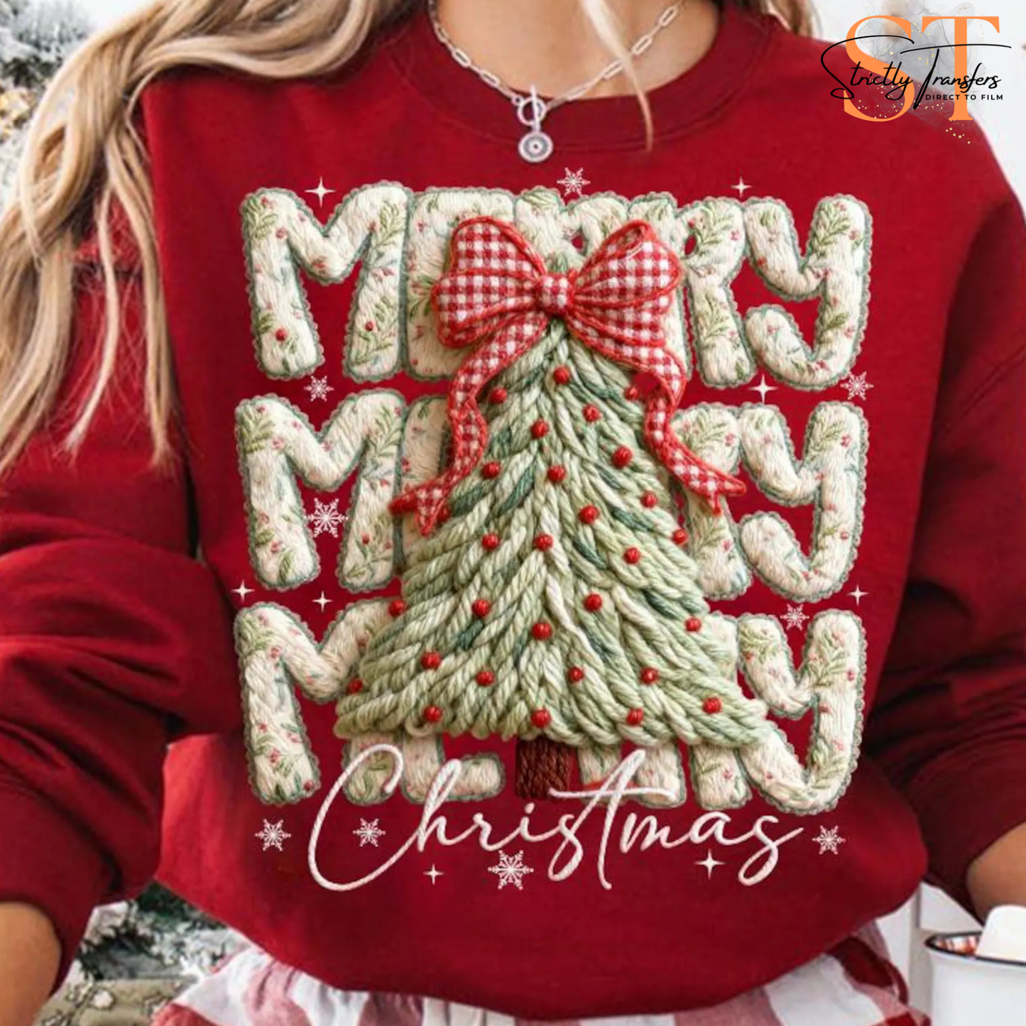 Merry Christmas Faux Latch hook Yarn Direct to Film Transfers