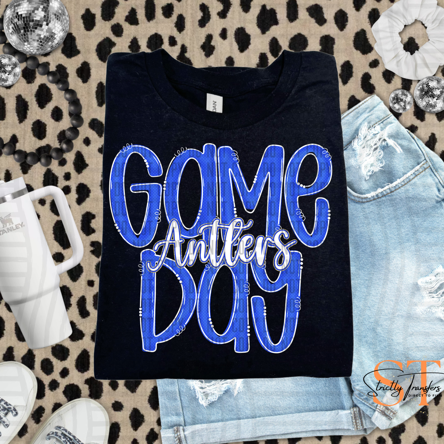 Antlers Blue Game Day Doodle Direct to Film Transfers