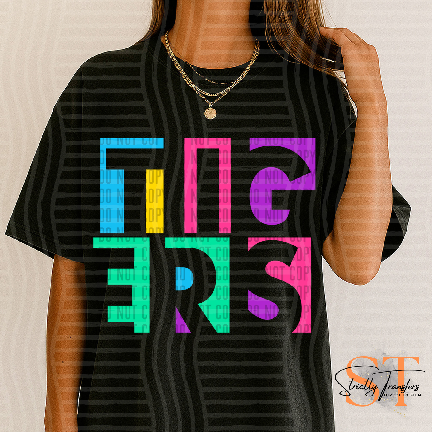 Tigers Neon Cut Out Direct to Film Transfers