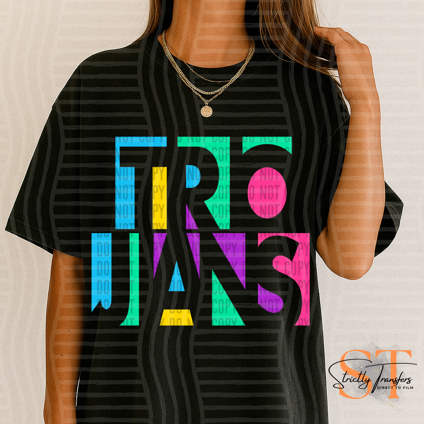 Trojans Neon Cut Out Direct to Film Transfers