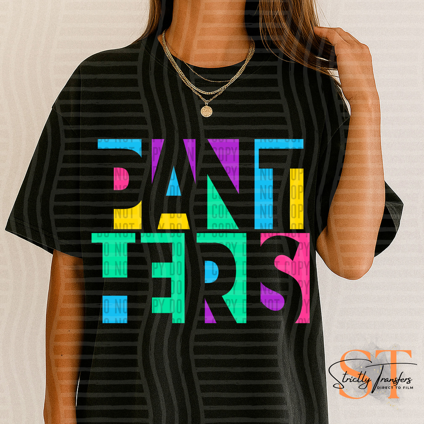 Panthers Neon Cut Out Direct to Film Transfers