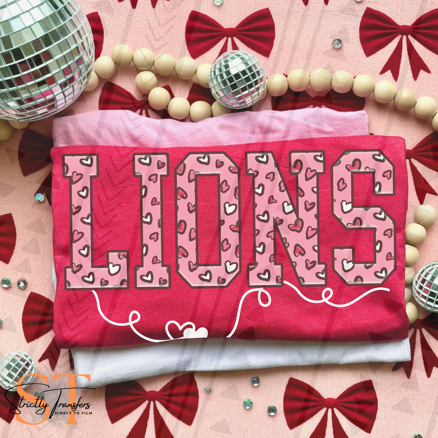 Lions Pink Hearts Direct to Film Transfers