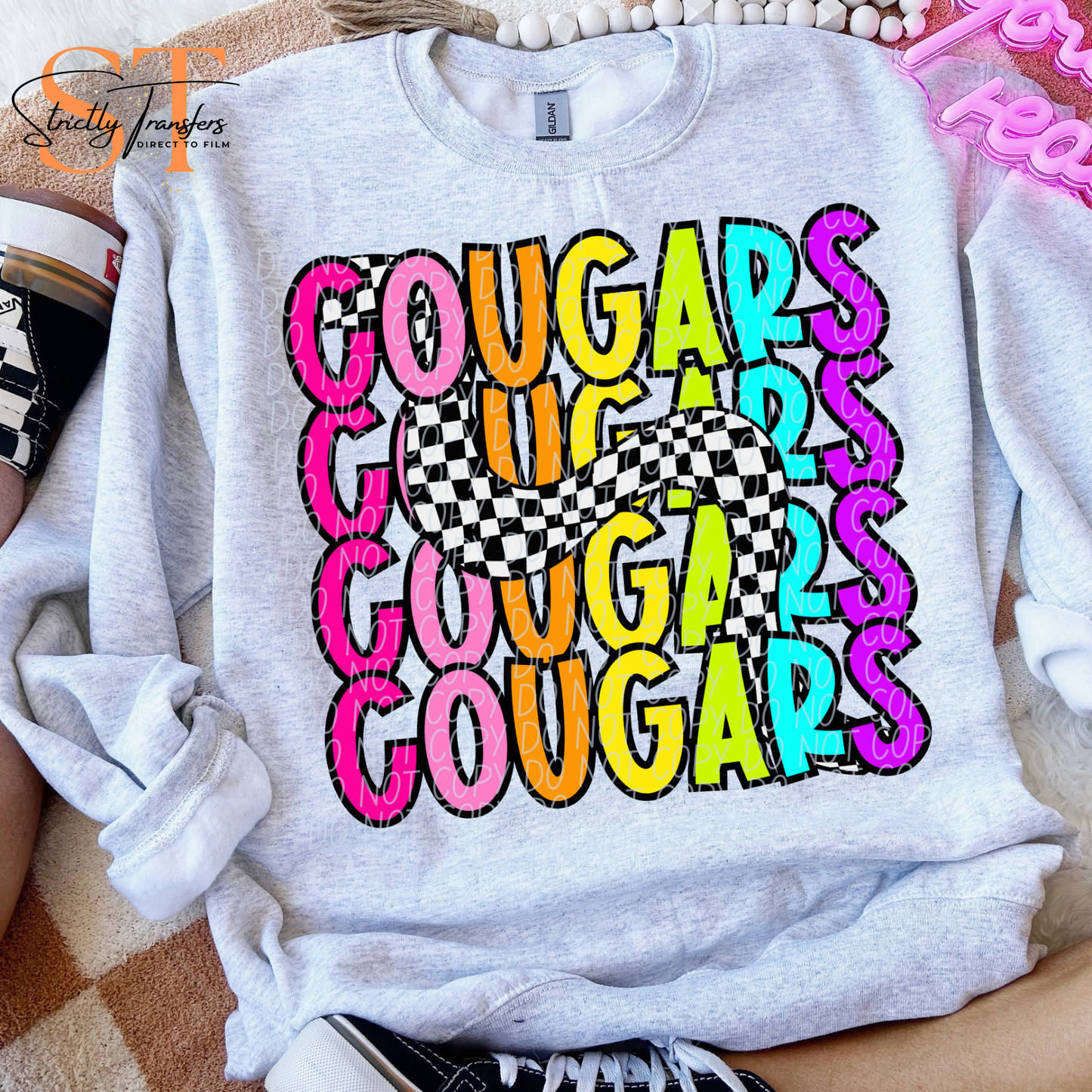 Cougars 80s Stacked Direct to Film Transfers